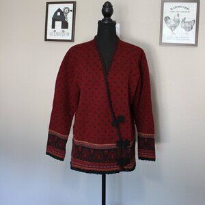 Susan Bristol Womens Worsted Wool Wrap 90s Wrap Sweater Size Large Cabin Granny